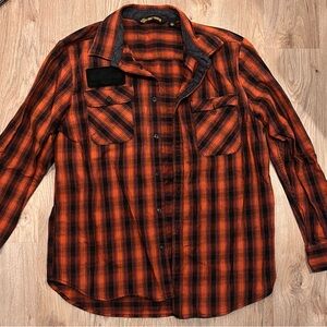 Men's Orange and Black Plaid Shirt